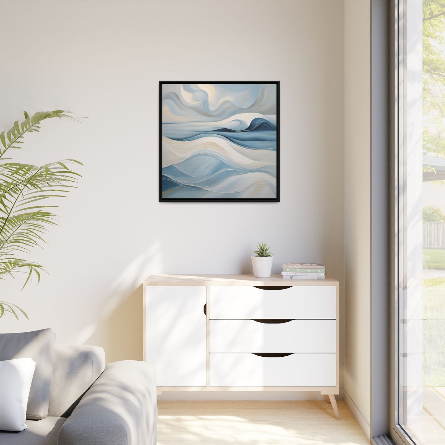 Modern Abstract Wave Design Unique Framed Canvas Wall Art Ocean Beach Gift Nature Lover Gift Underwater Sea Lover Gift 3 frame colors