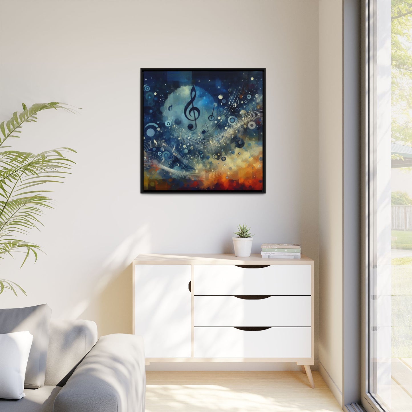 Modern Music-Themed Print Abstract Design Unique Framed Canvas Print Treble Clef Note Wall Art Music Lover Gift Decor 3 frame colors