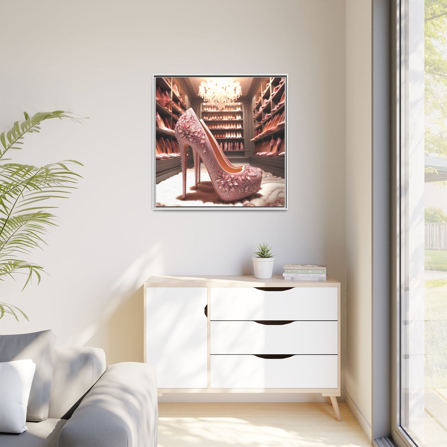 High Heel Shoe Framed Canvas Print Wall Art Unique Fashion Designer Style Haute Couture Shoe Lover Fashionista Gift Decor 3 Frame Colors