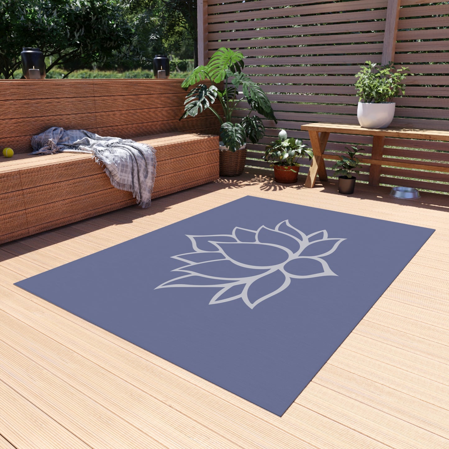 Zen Chenille Outdoor Rug with No-Skid Backing Cozy Lotus Blossom Outdoor Carpet Patio Decor Gazebo Rug Pool Area Decor Outdoor Kitchen Rug