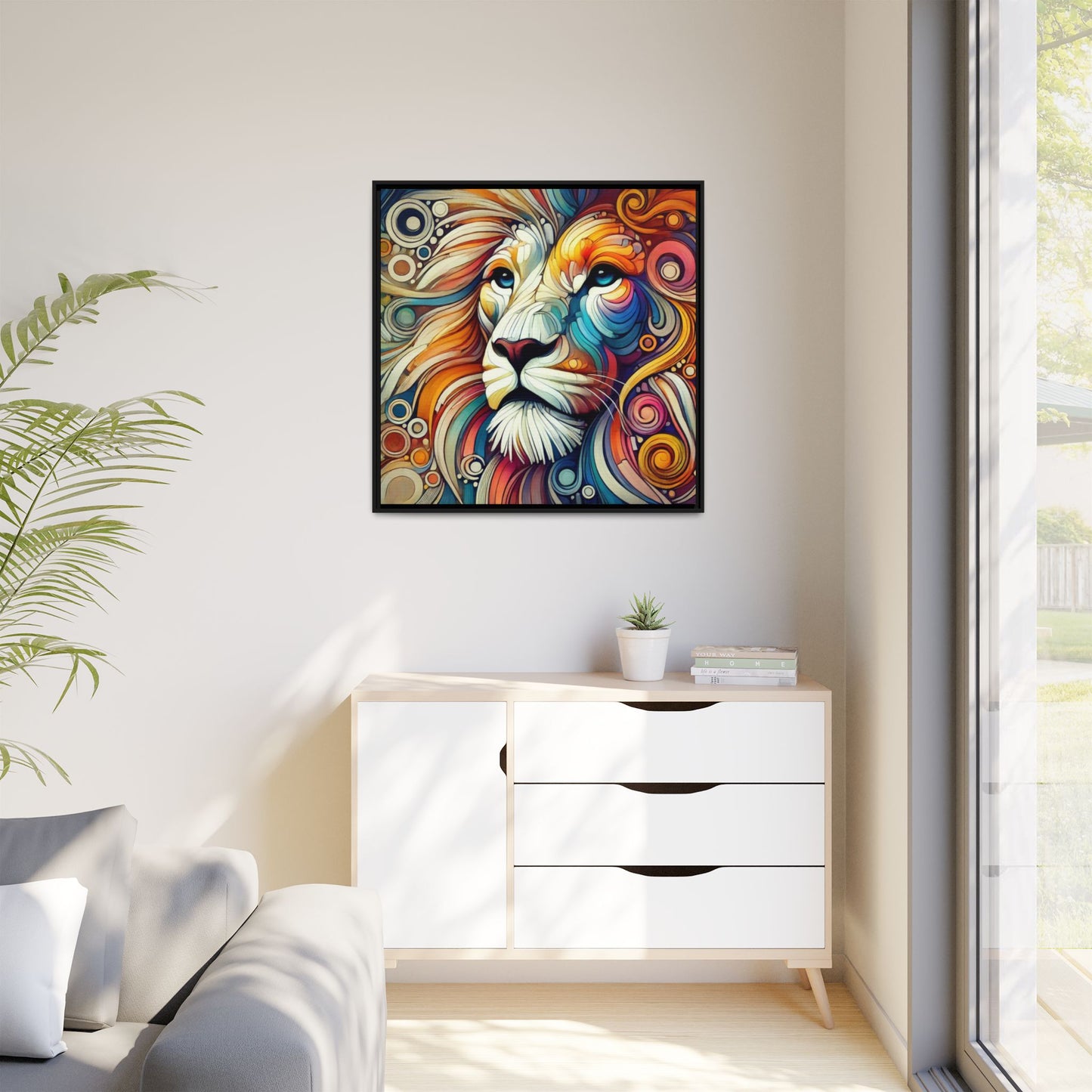 Modern Lion Print Abstract Design Unique Framed Canvas Print King of Jungle Wall Art Animal Lover Gift Nature Lover Decor 3 frame colors