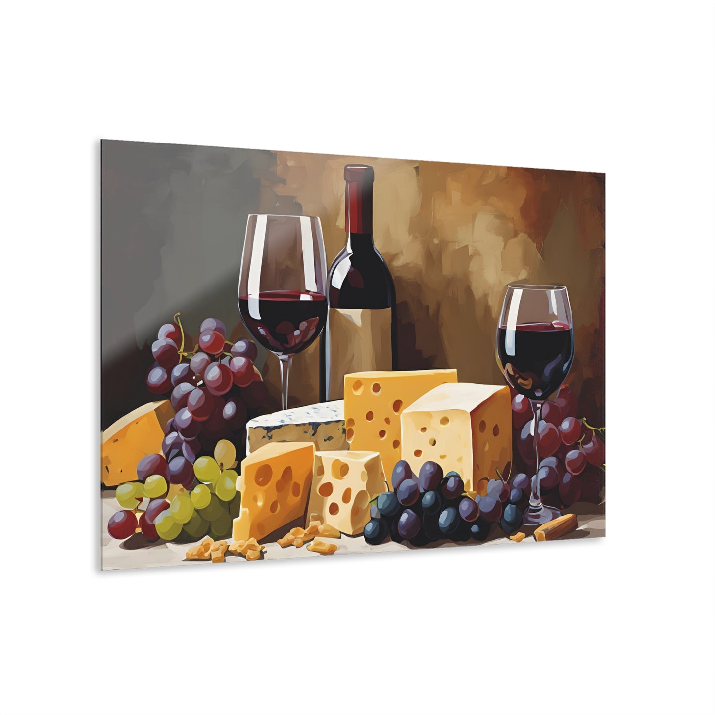 Wine Bottle Design Acrylic Print with Fruit and Cheese Grape Lover Wall Art Gift Charcuterie Artwork Modern Wine Lover Farmhouse Home Decor