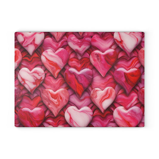 Kitchen Decor Glass Cutting Board Serving Tray with Heart Design Retro Damask Pattern Cutting Board Gift for Home Cook Charcuterie Board