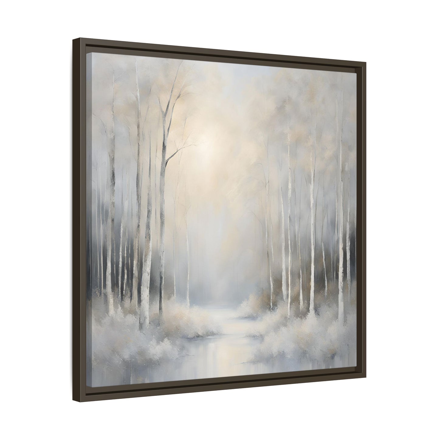 Modern Abstract White Forest Design Unique Framed Canvas Wall Art Ocean Beach Gift Nature Lover Gift 3 frame colors