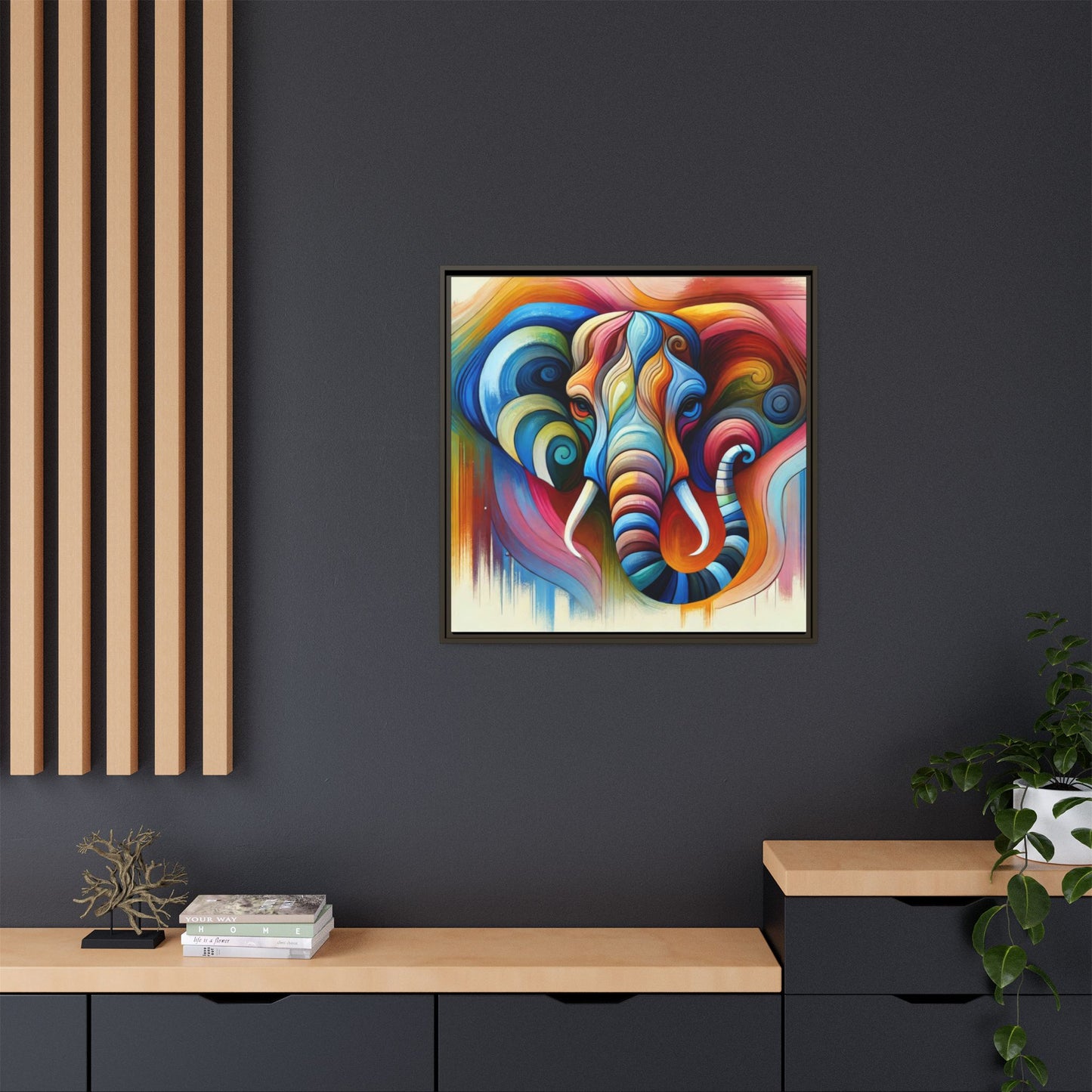 Modern Elephant Print Abstract Design Unique Framed Canvas Print African Wall Art Animal Lover Gift Nature Lover Decor 3 frame colors