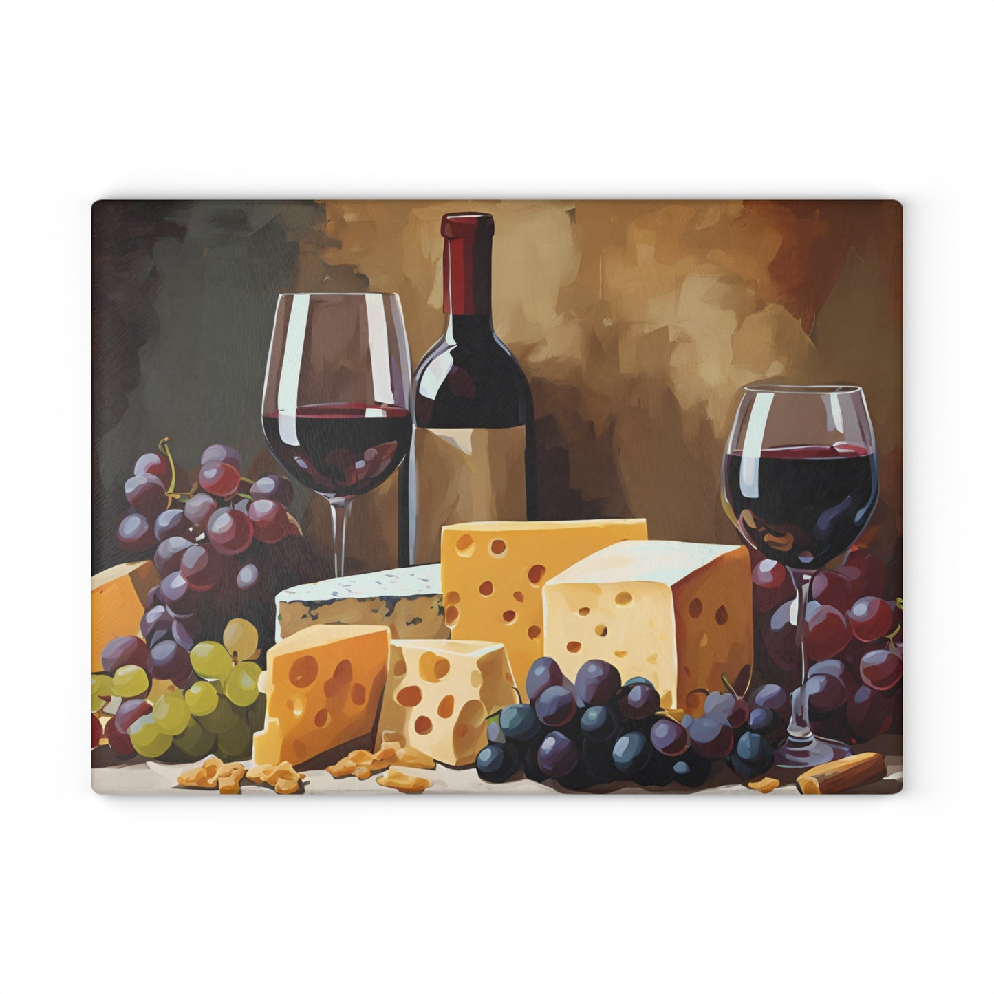 Kitchen Decor Glass Cutting Board Serving Tray with Wine and Cheese Design Cutting Board Gift for Home Cook Charcuterie Board