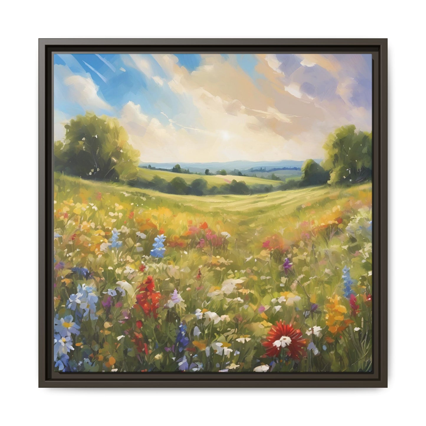 Modern Filed of Flowers Design Unique Framed Canvas Wall Art Gift Nature Lover Landscape Decor Gift 3 frame colors