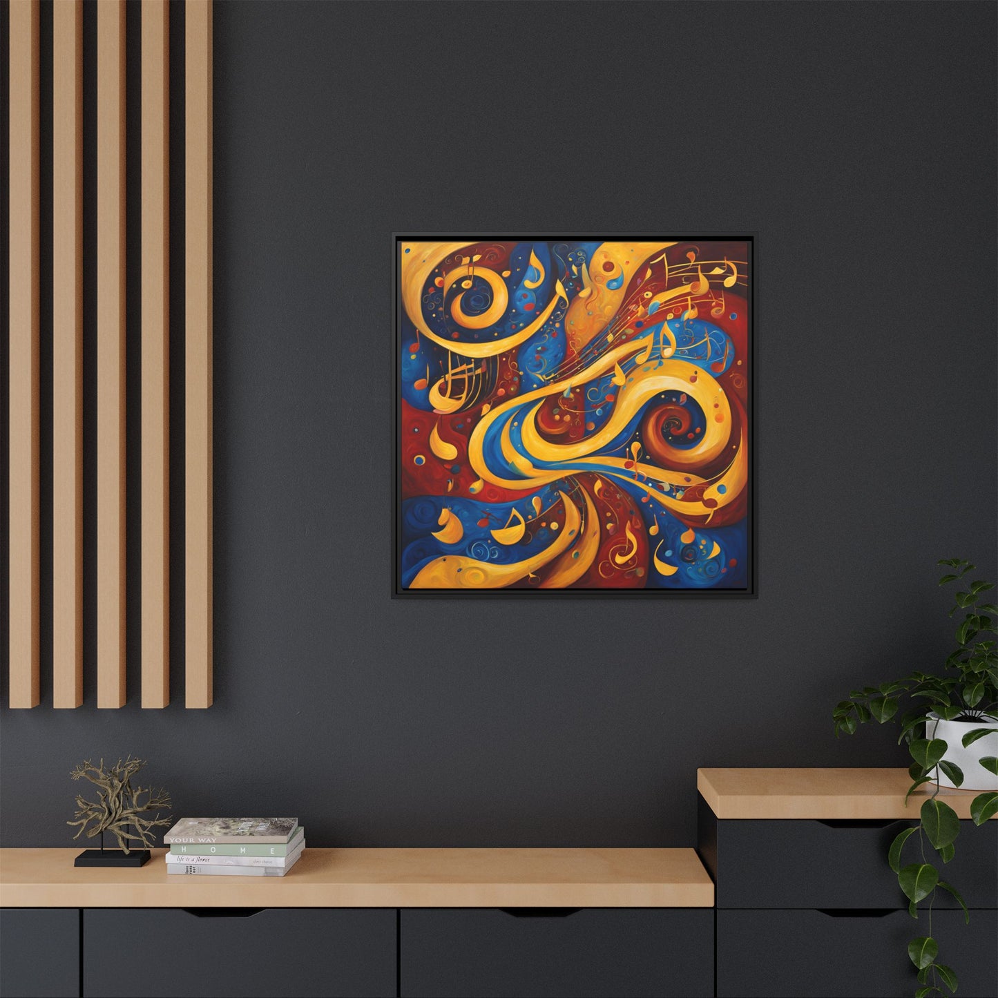 Modern Music-Themed Print Abstract Design Unique Framed Canvas Print Treble Clef Note Wall Art Music Lover Gift Decor 3 frame colors