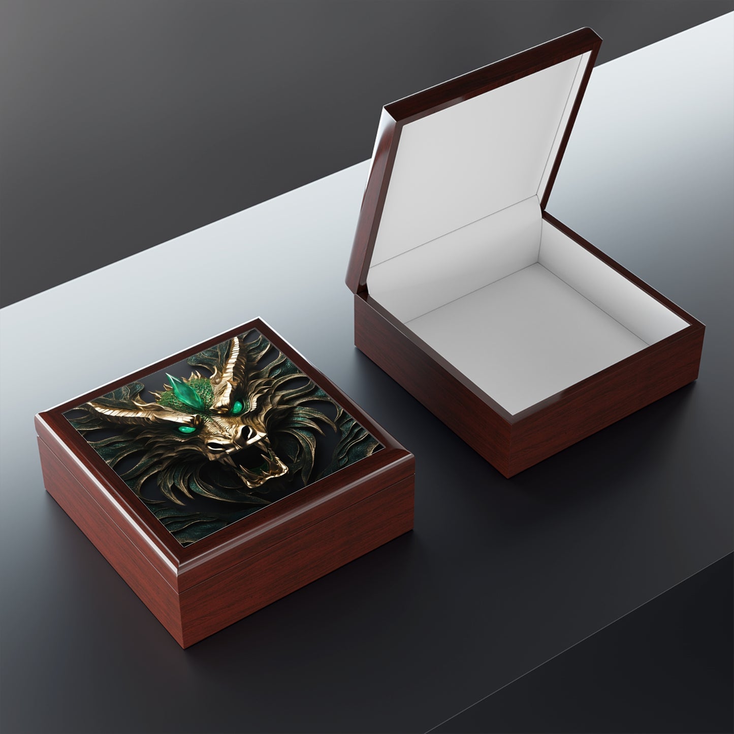 Unique Dragon Fantasy Art Print Mythical Design Jewelry Box Trinket Box Bedroom Dresser Decor Vanity Gift Box - 3 colors to choose from