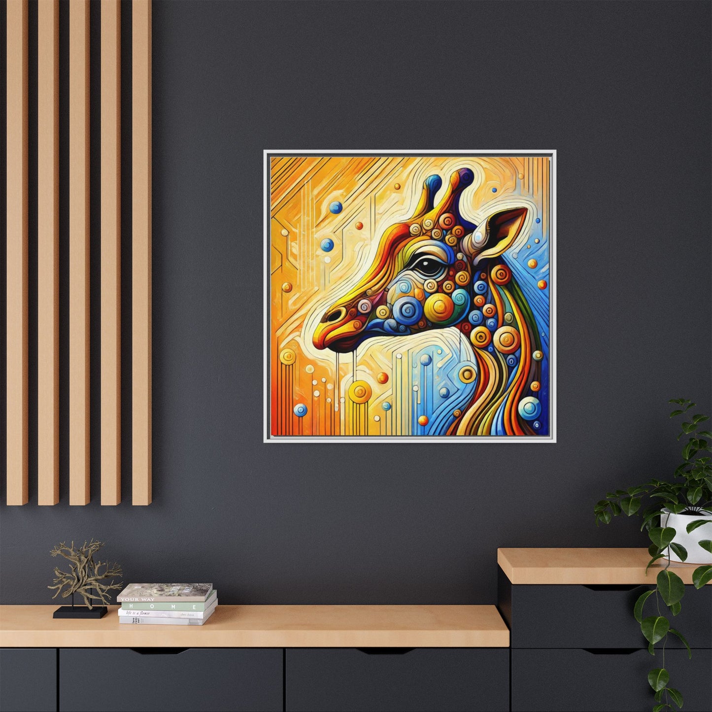 Modern Giraffe Print Abstract Design Unique Framed Canvas Print African Wall Art Animal Lover Gift Nature Lover Decor 3 frame colors