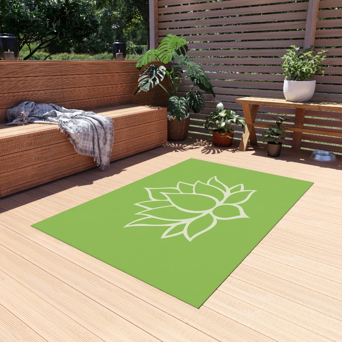 Zen Chenille Outdoor Rug with No-Skid Backing Cozy Outdoor Carpet Lotus Blossom Patio Decor Gazebo Rug Pool Area Floral Outdoor Kitchen Rug