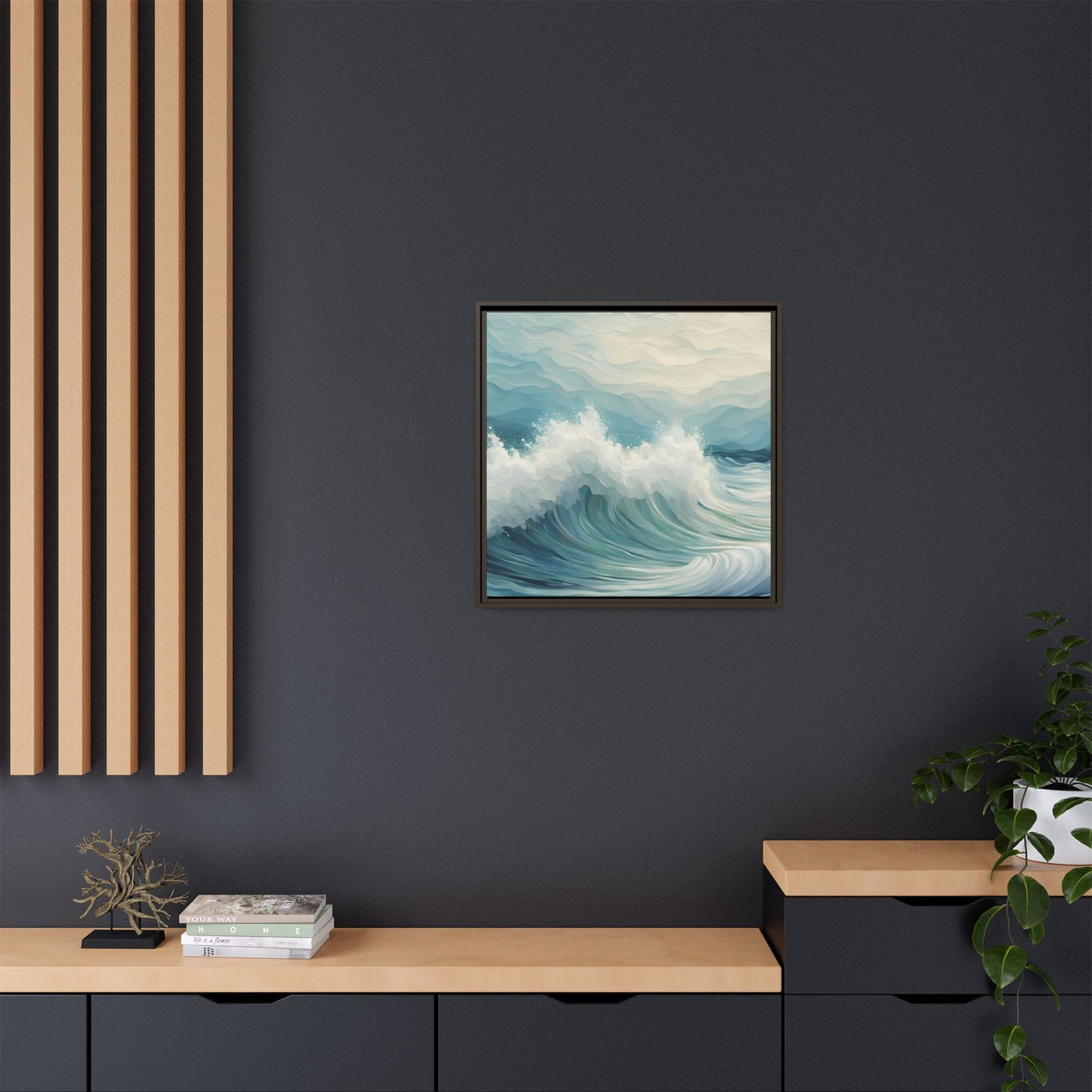 Modern Abstract Wave Design Unique Framed Canvas Wall Art Ocean Beach Gift Nature Lover Gift Underwater Sea Lover Gift 3 frame colors