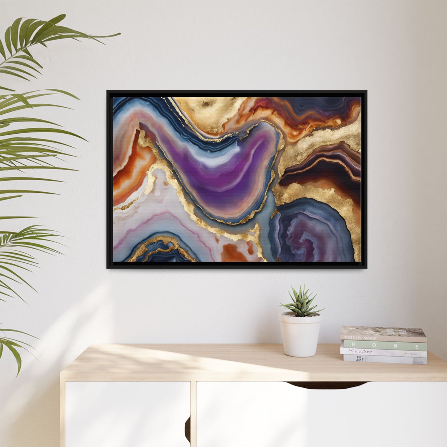 Colorful Agate Quartz Crystal Geode Design Print Matte Canvas Wall Art Nature Lover Gift Geology Rock Lover Gift 3 frame color choices