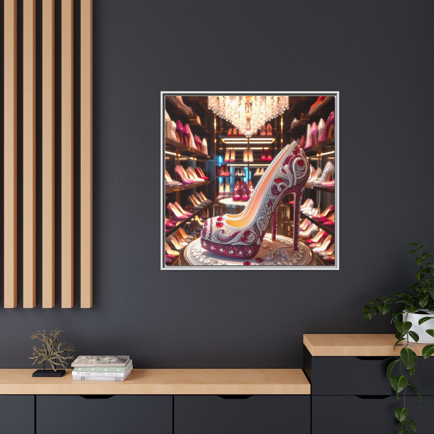 High Heel Shoe Framed Canvas Print Wall Art Unique Fashion Designer Style Haute Couture Shoe Lover Fashionista Gift Decor 3 Frame Colors