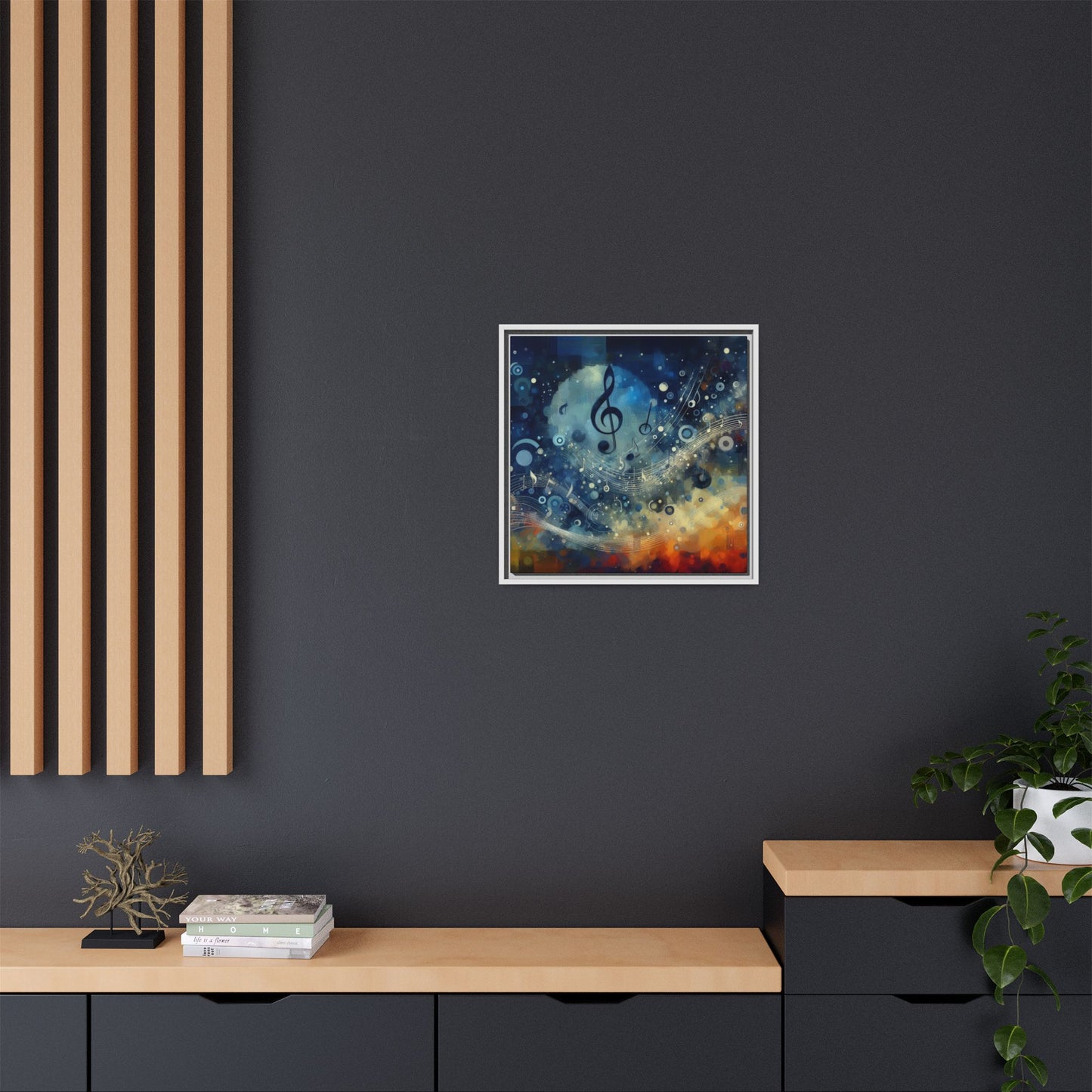 Modern Music-Themed Print Abstract Design Unique Framed Canvas Print Treble Clef Note Wall Art Music Lover Gift Decor 3 frame colors