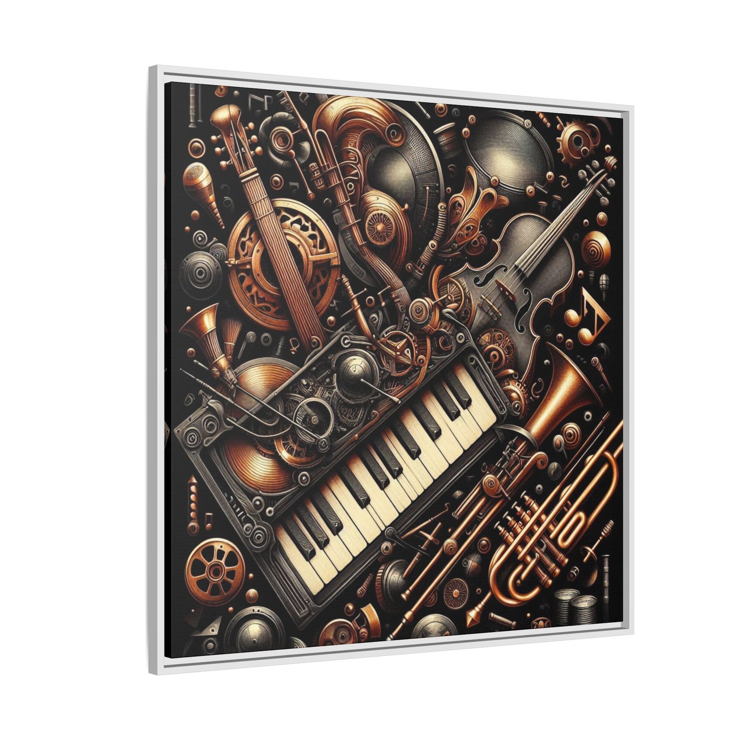 Modern Music-Themed Steampunk Style Print Abstract Design Unique Framed Canvas Print Wall Art Music Lover Gift Decor 3 frame colors
