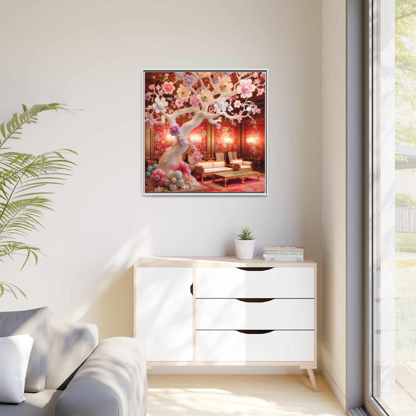 Bejeweled Bonzai Tree Framed Canvas Print Wall Art Unique Nature Lover Asian Art Gift Decor 3 Frame Colors