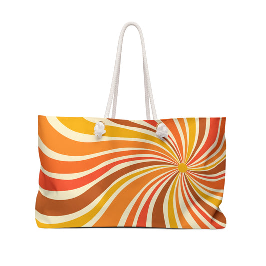 Groovy Retro Design Field of Flowers Weekender Tote Floral Grocery Retro Shopping Bag Cottage Core Gift Bag Wave Design Boho Bag Tote