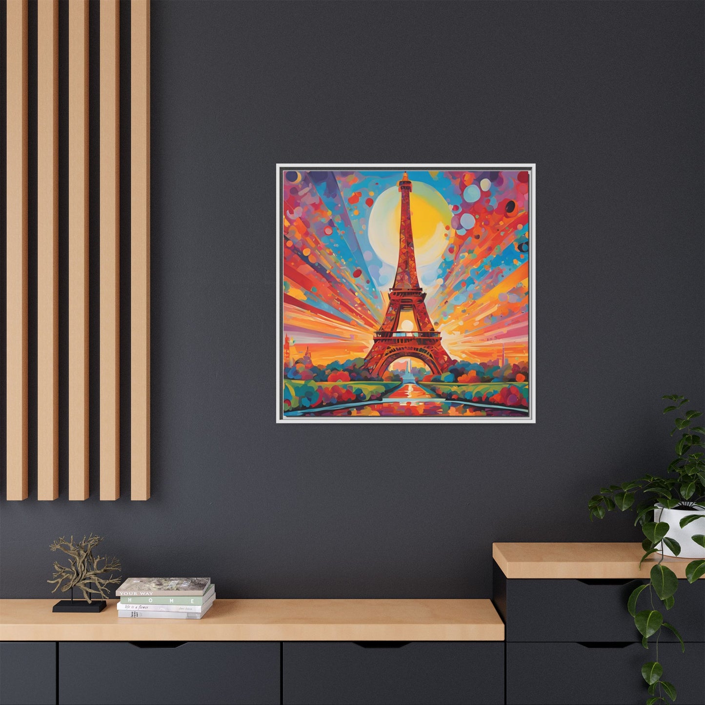 Modern Abstract Eiffel Tower Design Unique Framed Colorful Canvas Landscape Wall Art Paris France Gift Nature Lover Gift 3 frame colors