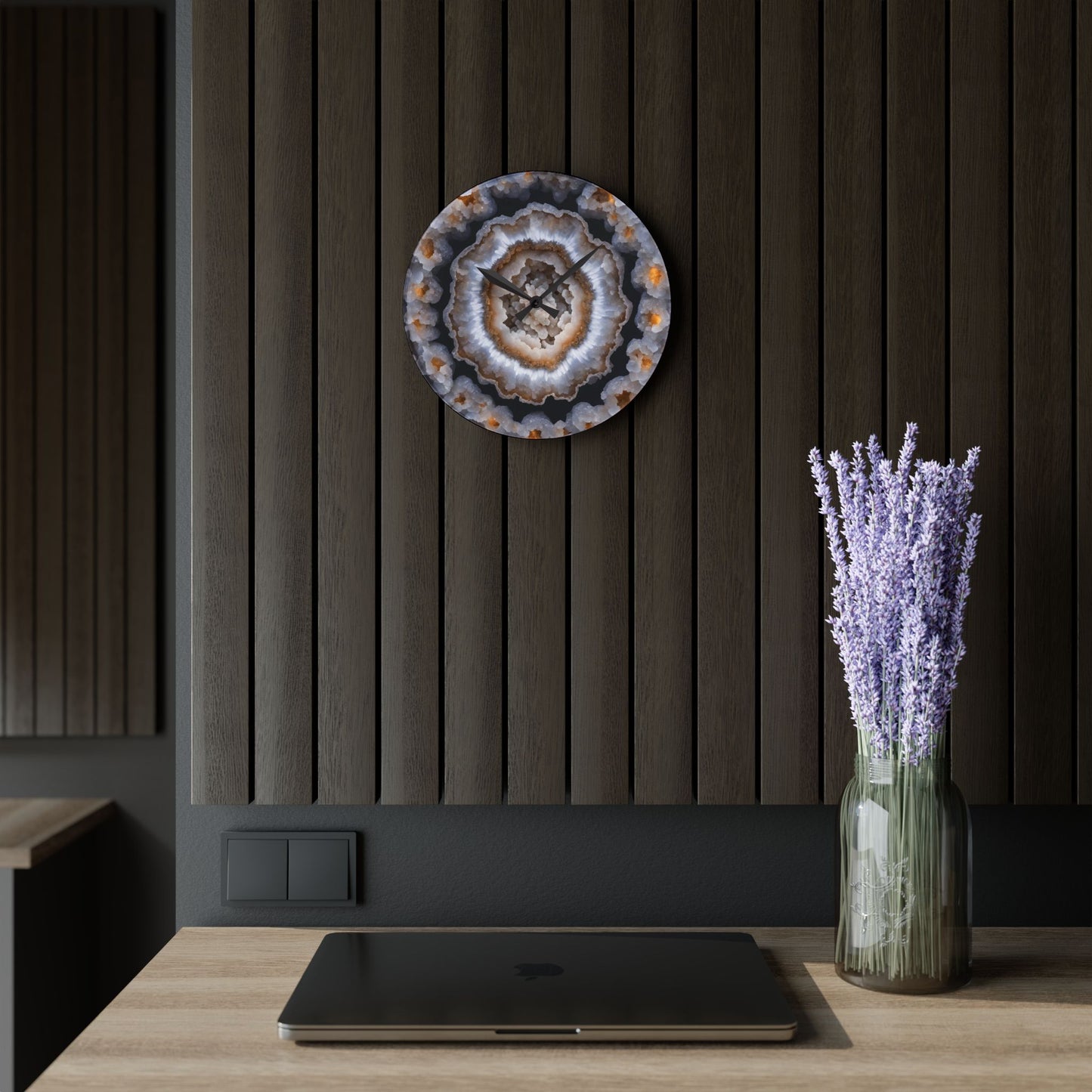 Brown Agate Crystal Geode Unique Design Acrylic Wall Clock Agate Crystal Lover Gemologist Gift Nature Lover Rock Gift