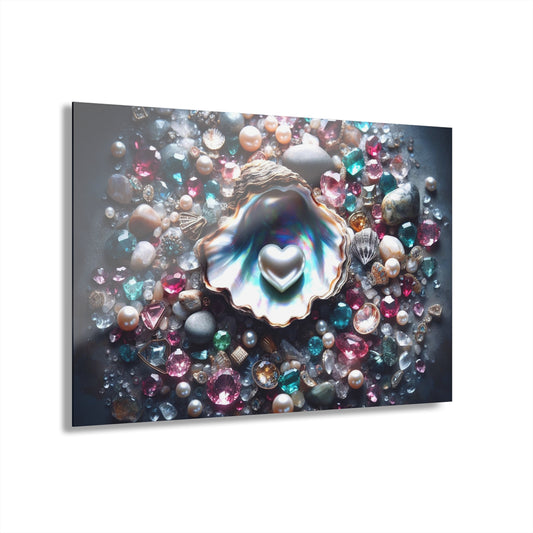 Heart-shaped Pearl in Oyster Shell Acrylic Print with French Cleat Salt-life Oceanic Nature Wall Art Beachy Relaxing Artwork Modern Decor