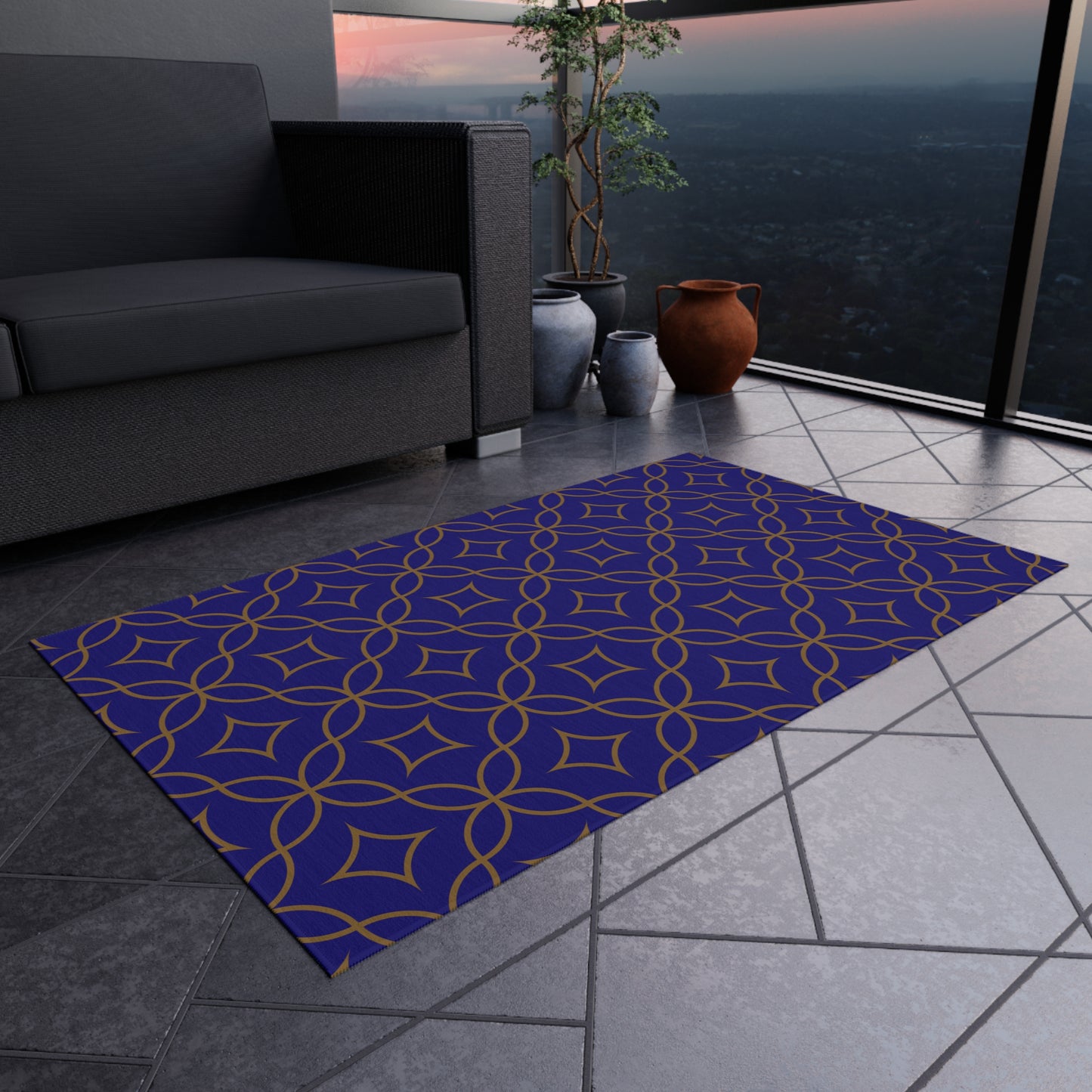 Chenille Outdoor Rug with No-Skid Backing Cozy Blue Outdoor Carpet Patio Decor Gazebo Rug Pool Area Decor Outdoor Kitchen Carpet