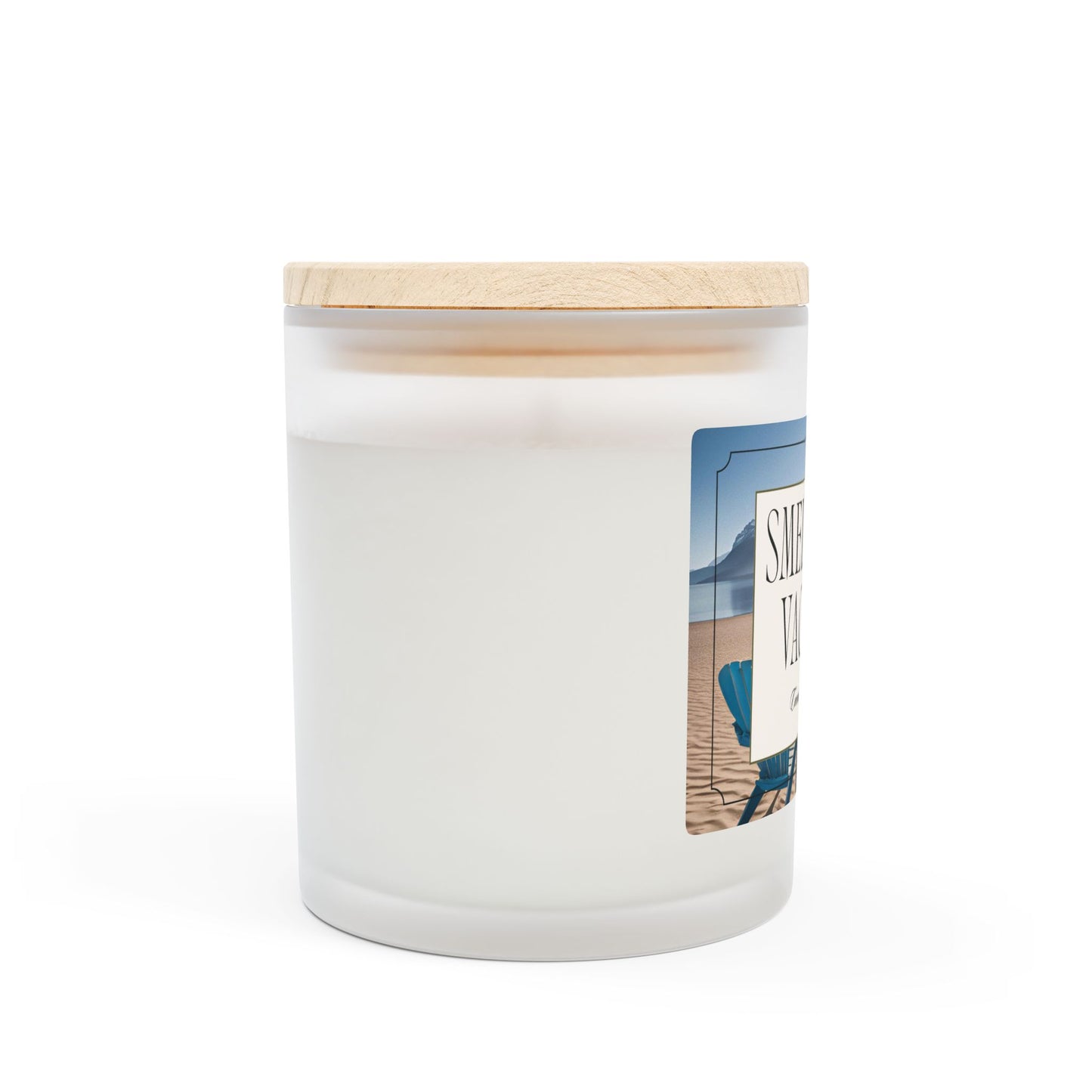 Artisanal Coconut Soy Frosted Glass Candle with Wooden Wick and Raw Maple Lid 11 oz Hand Poured Ocean Beachy Vacation Candle 50 hr burn time