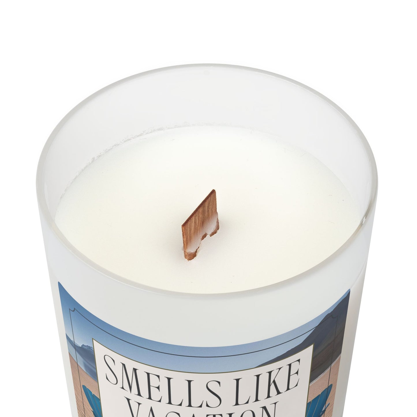 Artisanal Coconut Soy Frosted Glass Candle with Wooden Wick and Raw Maple Lid 11 oz Hand Poured Ocean Beachy Vacation Candle 50 hr burn time