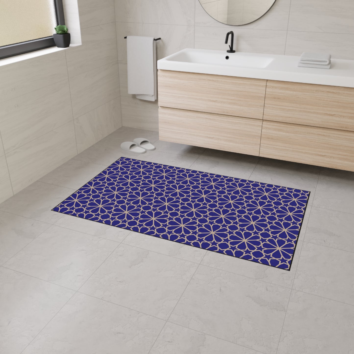 Decorative Heavy Duty Non-Slip Floor Mat Stylish Design Perfect for Entryway Kitchen Blue and Gold Geometric Floral Design Rug Bathroom Mat