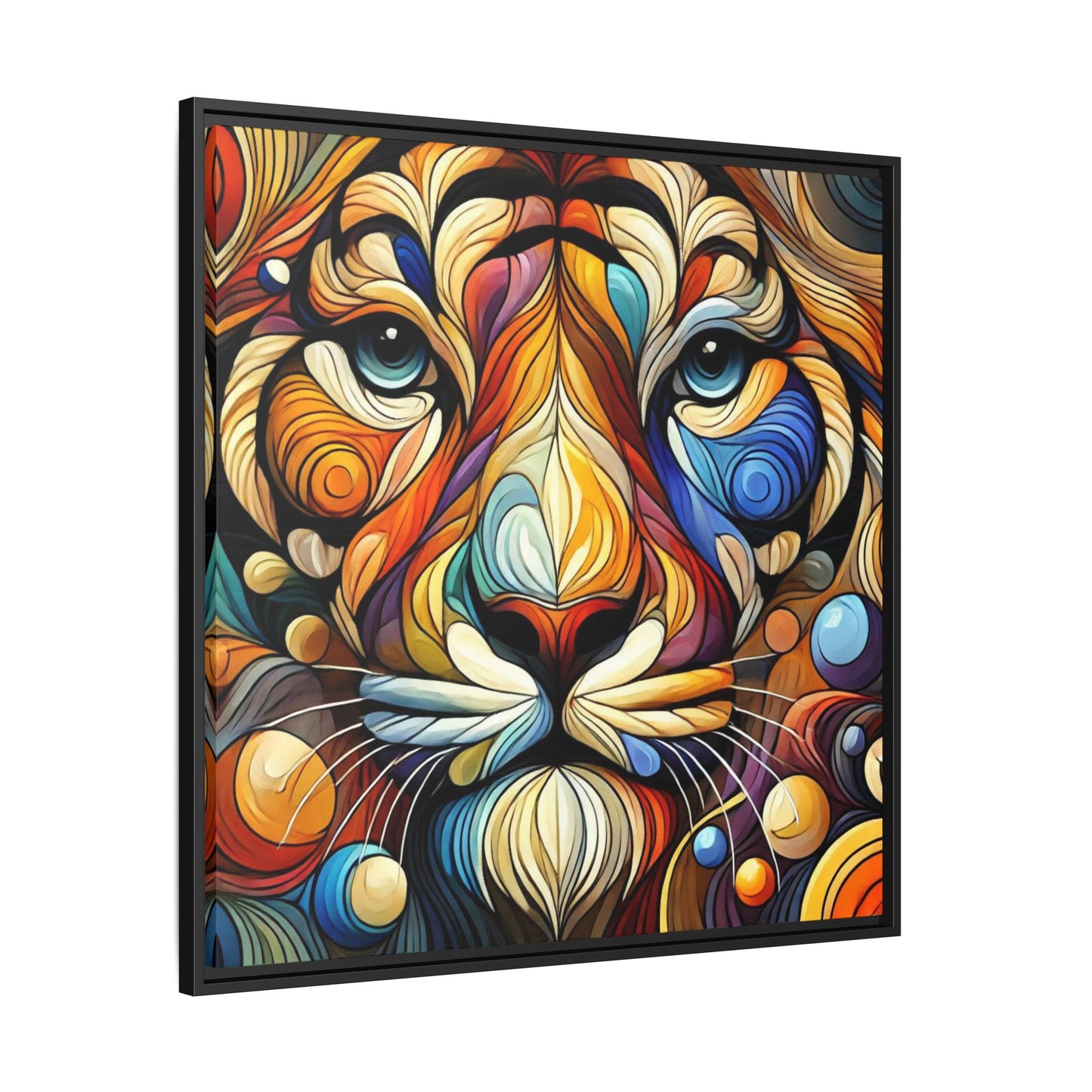 Modern Lion Face Print Abstract Design Unique Framed Canvas Print King of Jungle Wall Art Animal Lover Nature Lover Decor 3 frame colors