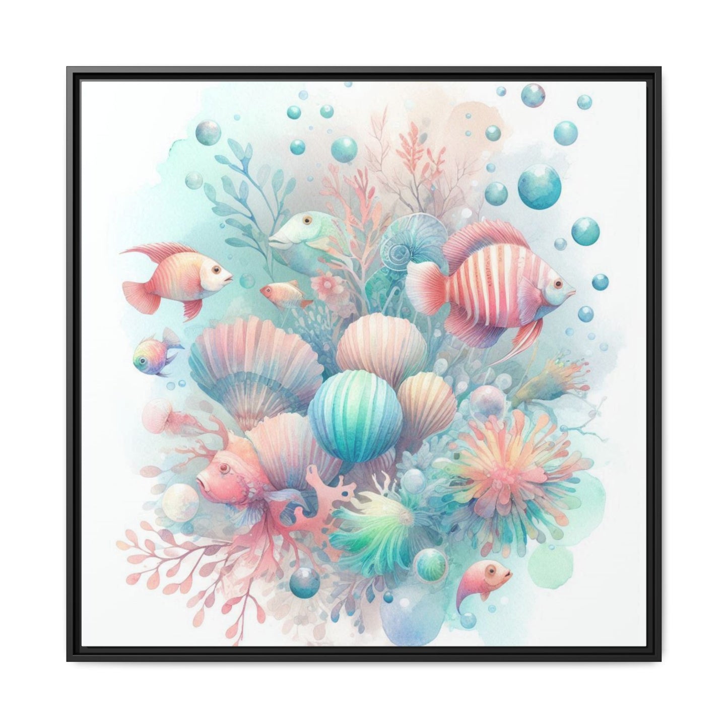 Whimsical Nursery Decor Pastel Underwater Design Unique Sweet Baby Room Framed Canvas Ocean Fish Print Unisex Baby Shower Coral Reef Gift