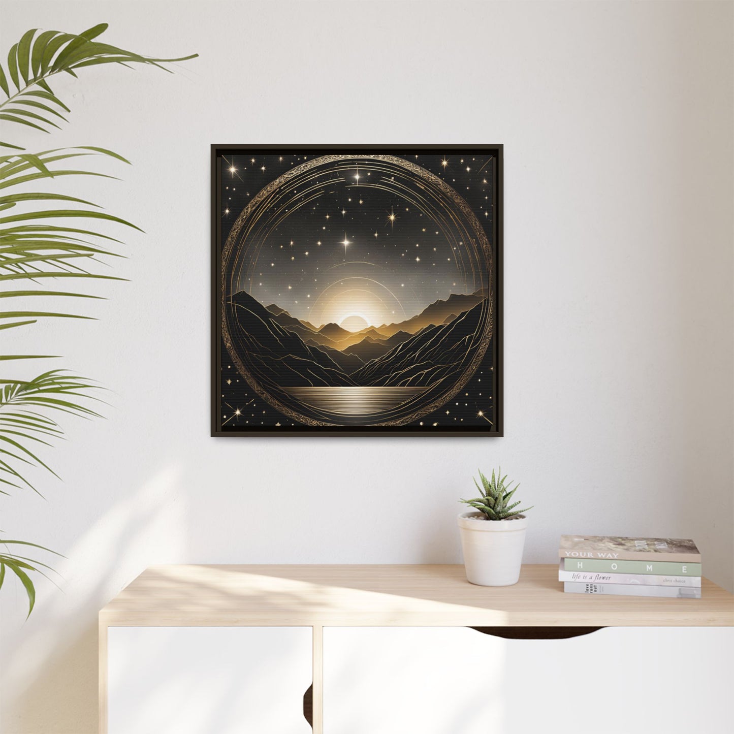 Boho Celestial Design Unique Framed Canvas Wall Art Sun and Stars Astrological Gift Nature Lover Gift Astronomy Gift 3 frame color choices