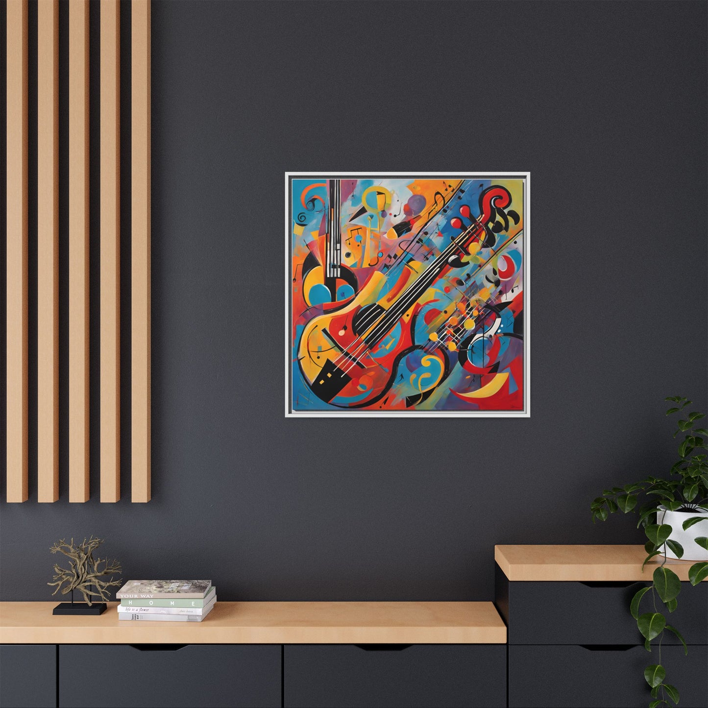 Modern Music-Themed Print Abstract Design Unique Framed Canvas Print Guitar Wall Art Music Lover Gift Decor 3 frame colors