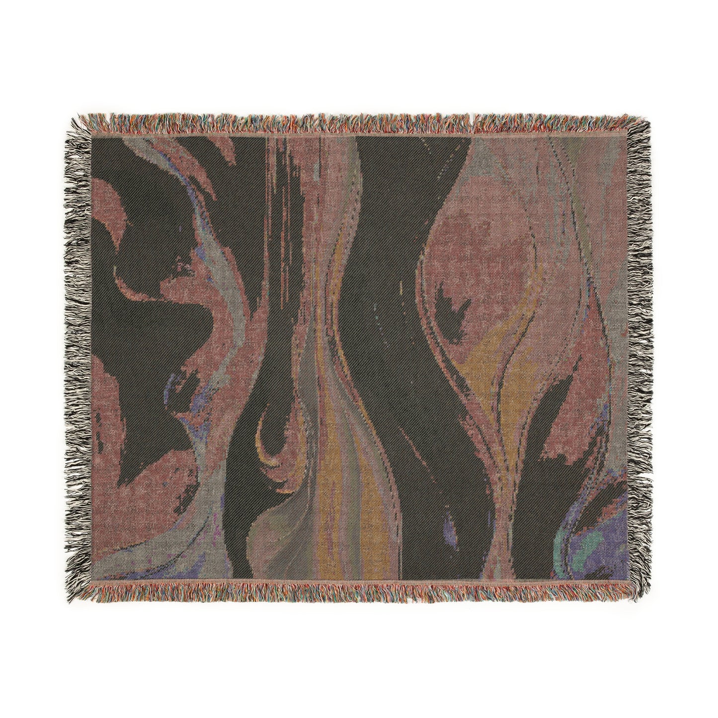 Wave Design Cozy Reading Throw for Book Lovers Cotton Woven Fringed Picnic Blanket Wall Art