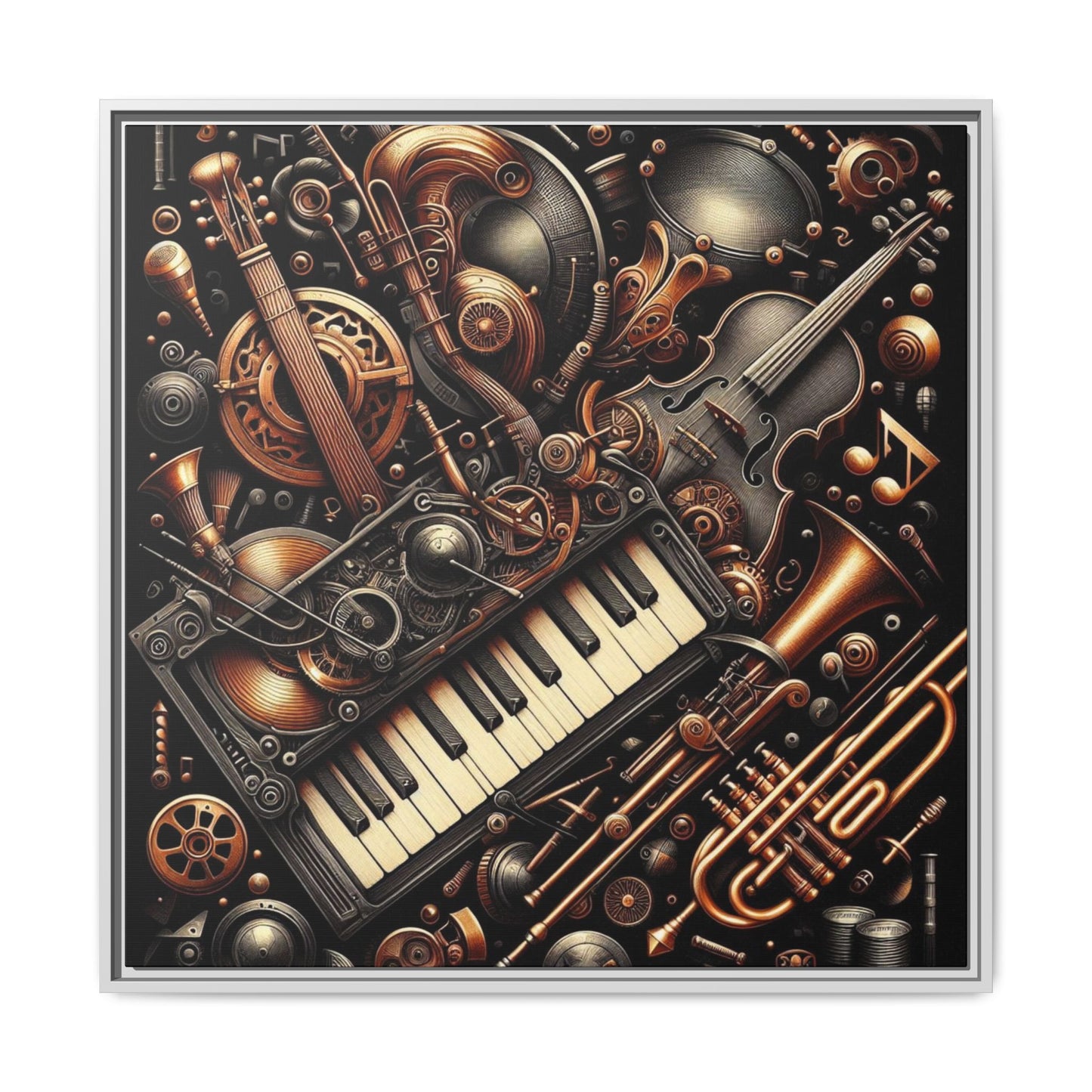 Modern Music-Themed Steampunk Style Print Abstract Design Unique Framed Canvas Print Wall Art Music Lover Gift Decor 3 frame colors