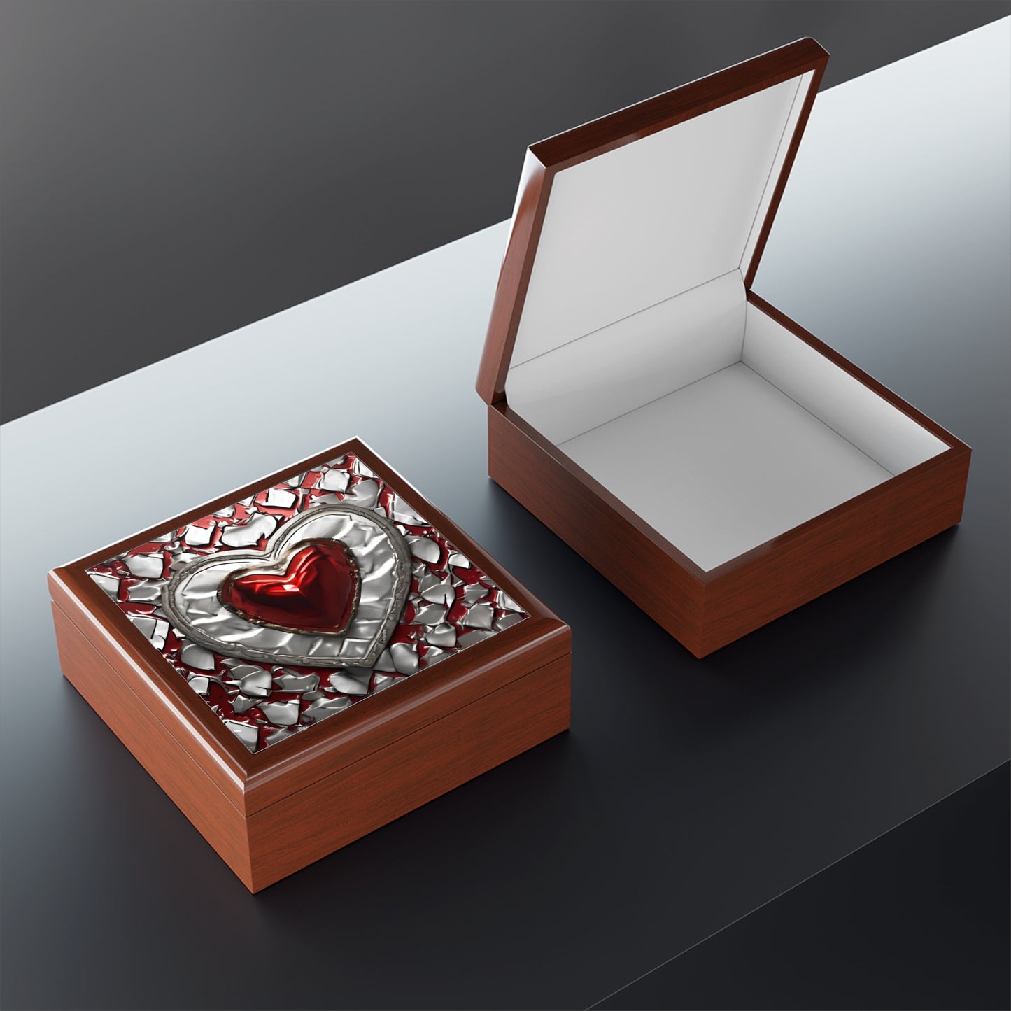 Unique Heart Art Print Design Jewelry Box Trinket Box Bedroom Dresser Decor Vanity Gift Box - 3 colors to choose from
