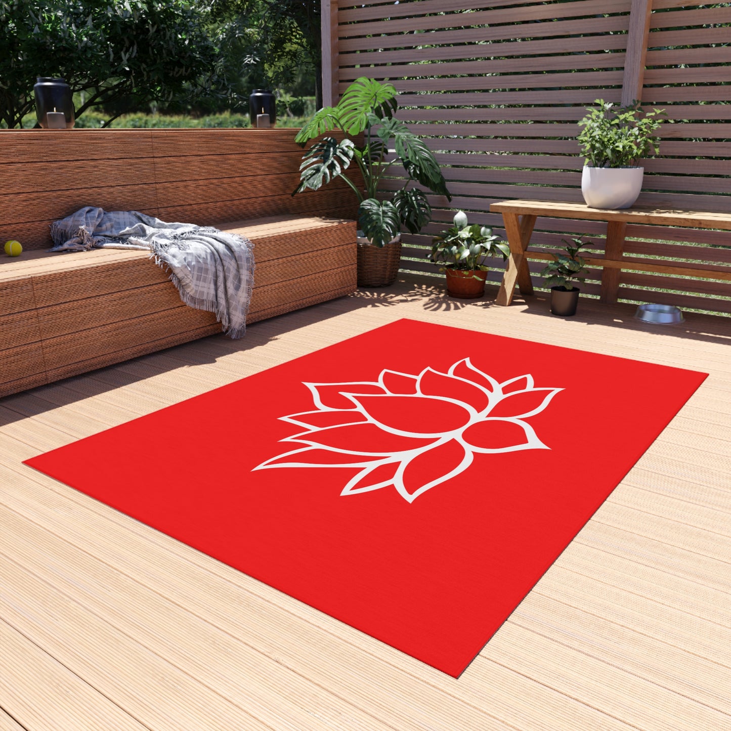 Zen Chenille Outdoor Rug with No-Skid Backing Cozy Outdoor Carpet Lotus Blossom Patio Decor Gazebo Rug Pool Area Decor Outdoor Kitchen Rug