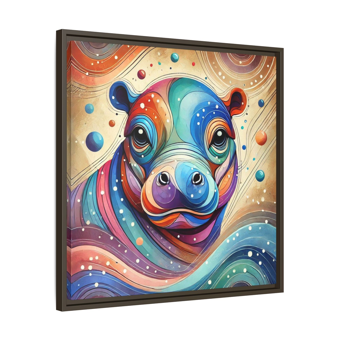 Modern Hippo Print Abstract Design Unique Framed Canvas Print Baby Hippo Wall Art Animal Lover Gift Nature Lover Decor 3 frame colors