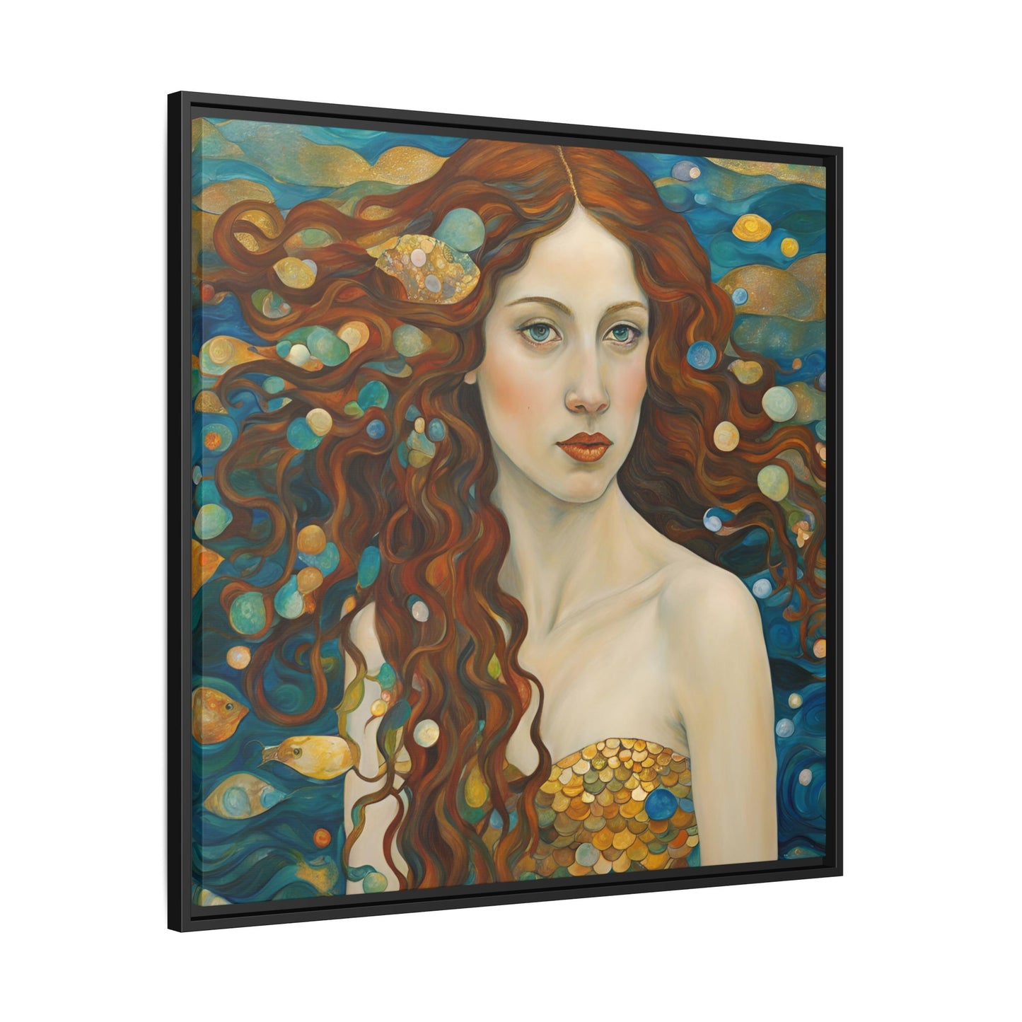 Modern Abstract Mermaid Design Unique Framed Canvas Oceanic Wall Art Underwater Gold Fish Anime Gift Nature Lover Gift 3 frame colors