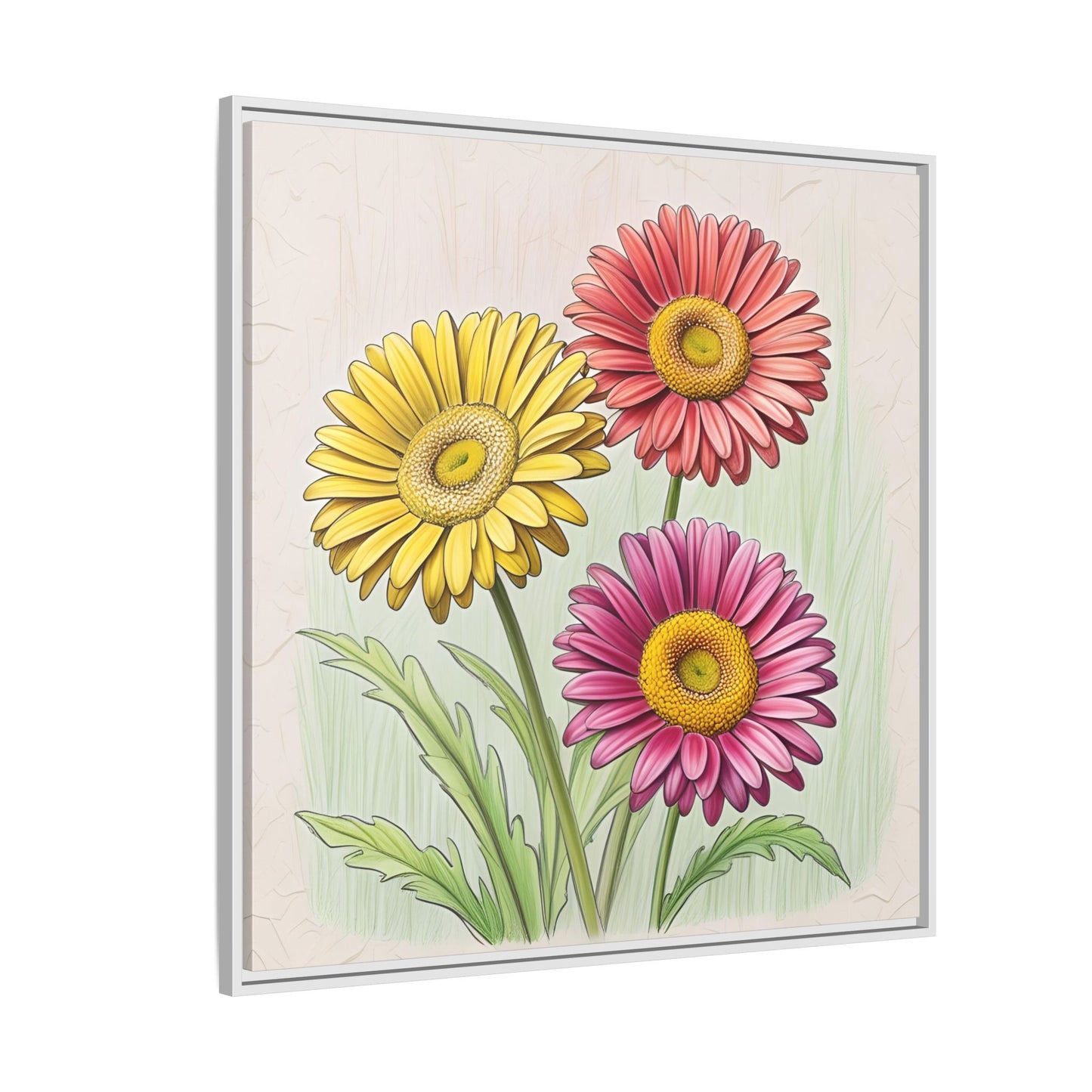 Daisy Floral Design Unique Framed Canvas Wall Art Flower Lover Gift Wildflower Artwork Nature Lover Lanscape Gift 3 frame colors