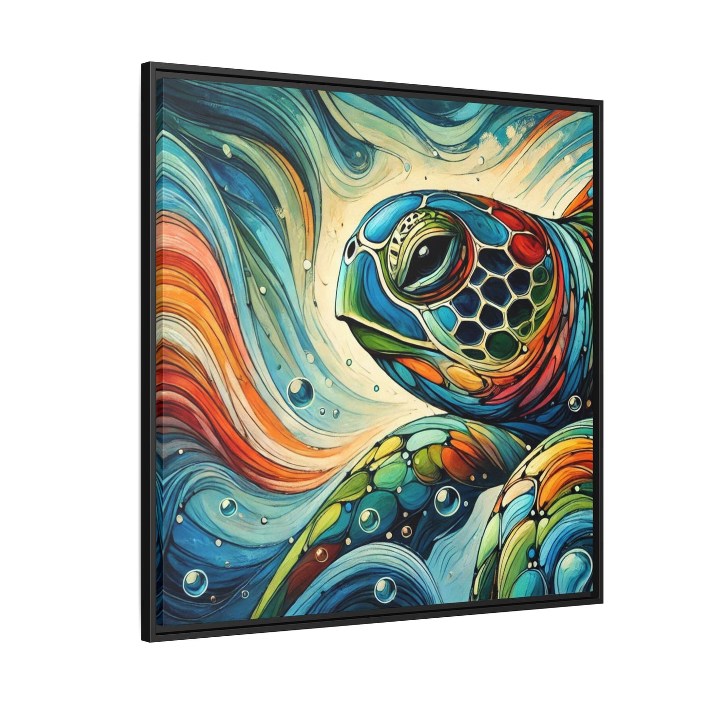 Modern Sea Turtle Print Abstract Design Unique Framed Canvas Print Oceanic Wall Art Animal Lover Gift Nature Lover Decor 3 frame colors