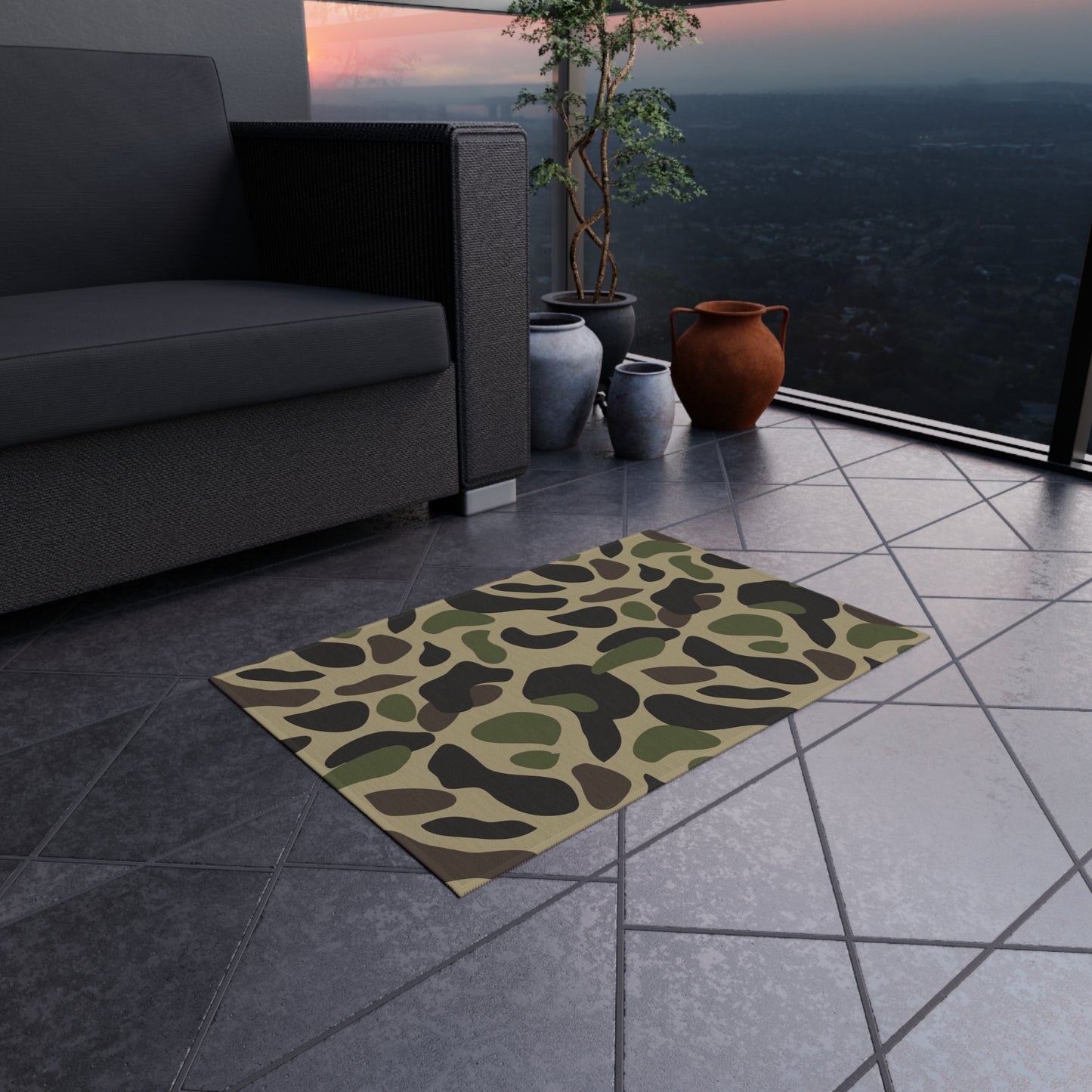 Camo Pattern Chenille Outdoor Rug with No-Skid Backing Cozy Outdoor Carpet Patio Decor Gazebo Rug Pool Area Decor Outdoor Kitchen Carpet