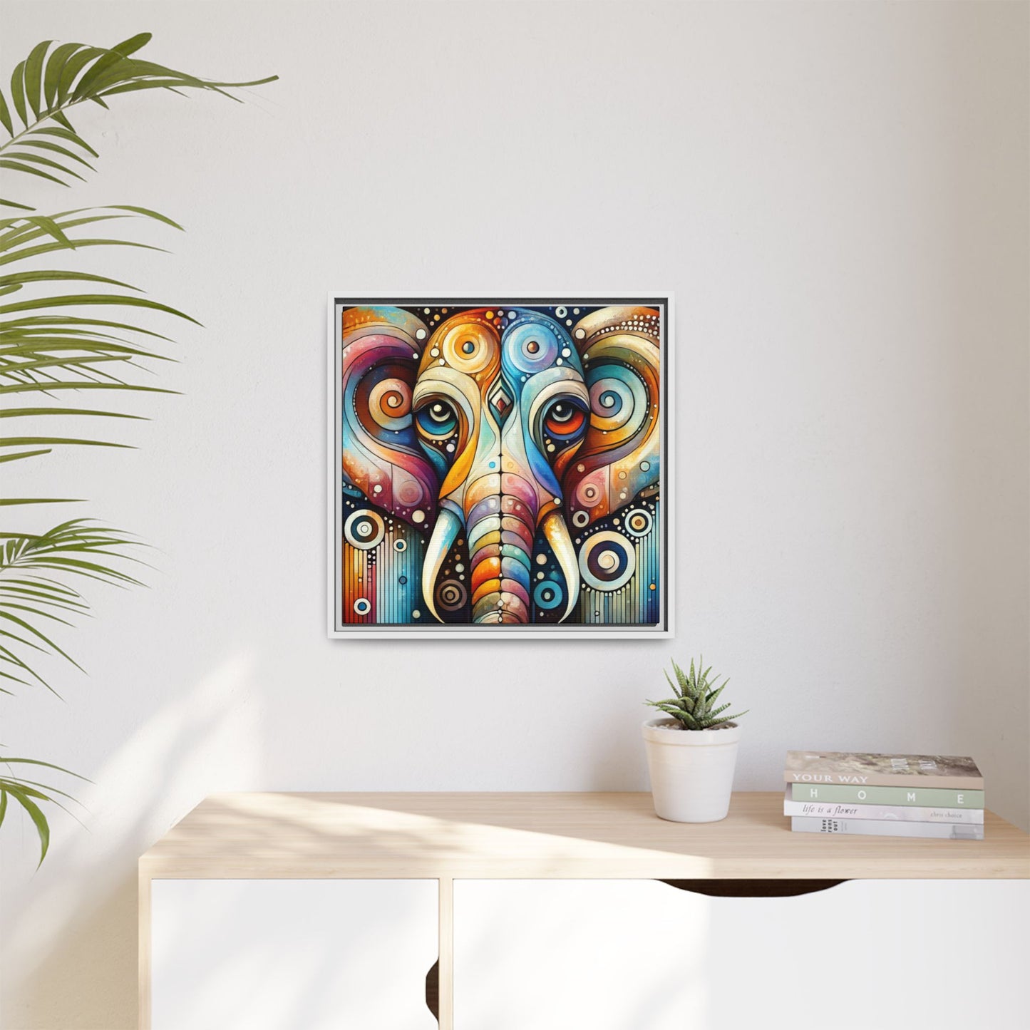 Modern Elephant Face Print Abstract Design Unique Framed Canvas Print African Wall Art Animal Lover Nature Lover Decor 3 frame colors