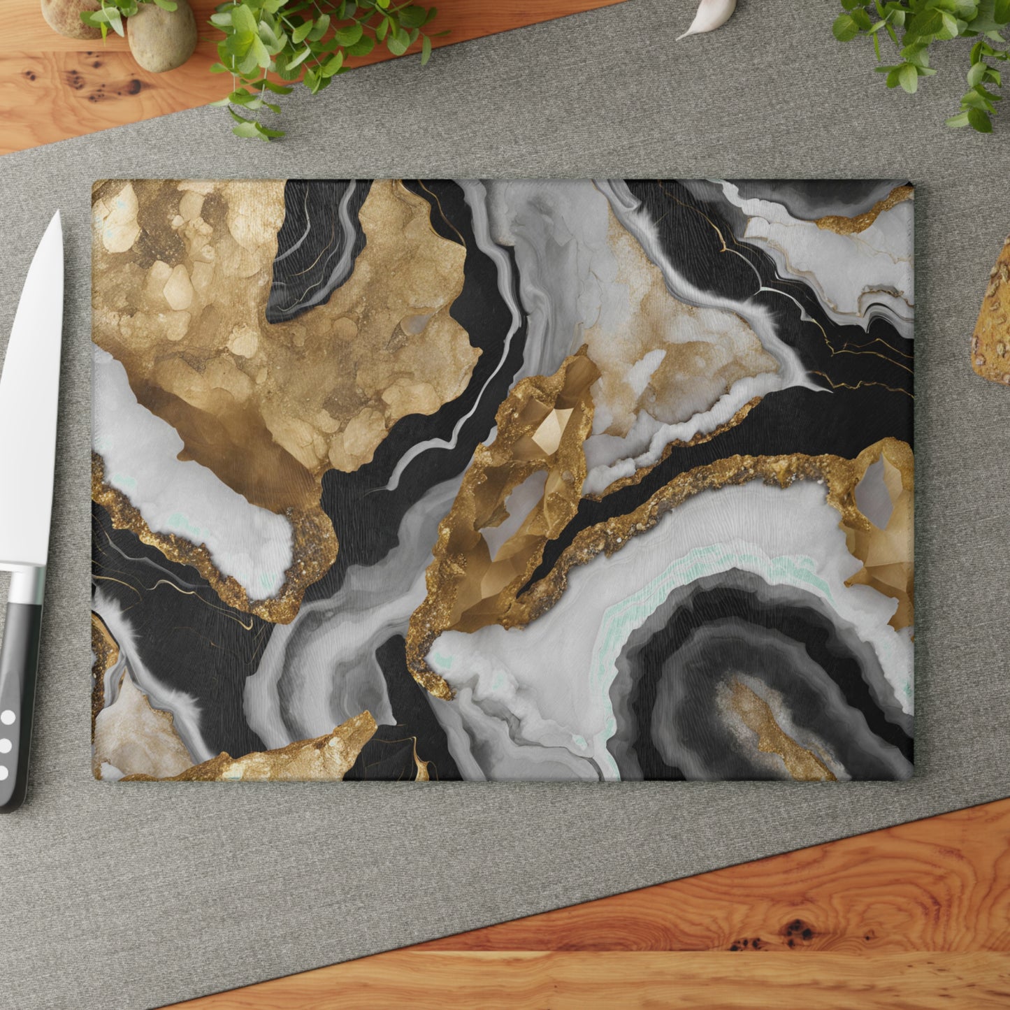 Kitchen Decor Glass Geode Agate-Themed Image Unique Rock Lover Cutting Board Serving Tray Home Cook Gift Marble-look Glass Charcuterie Board