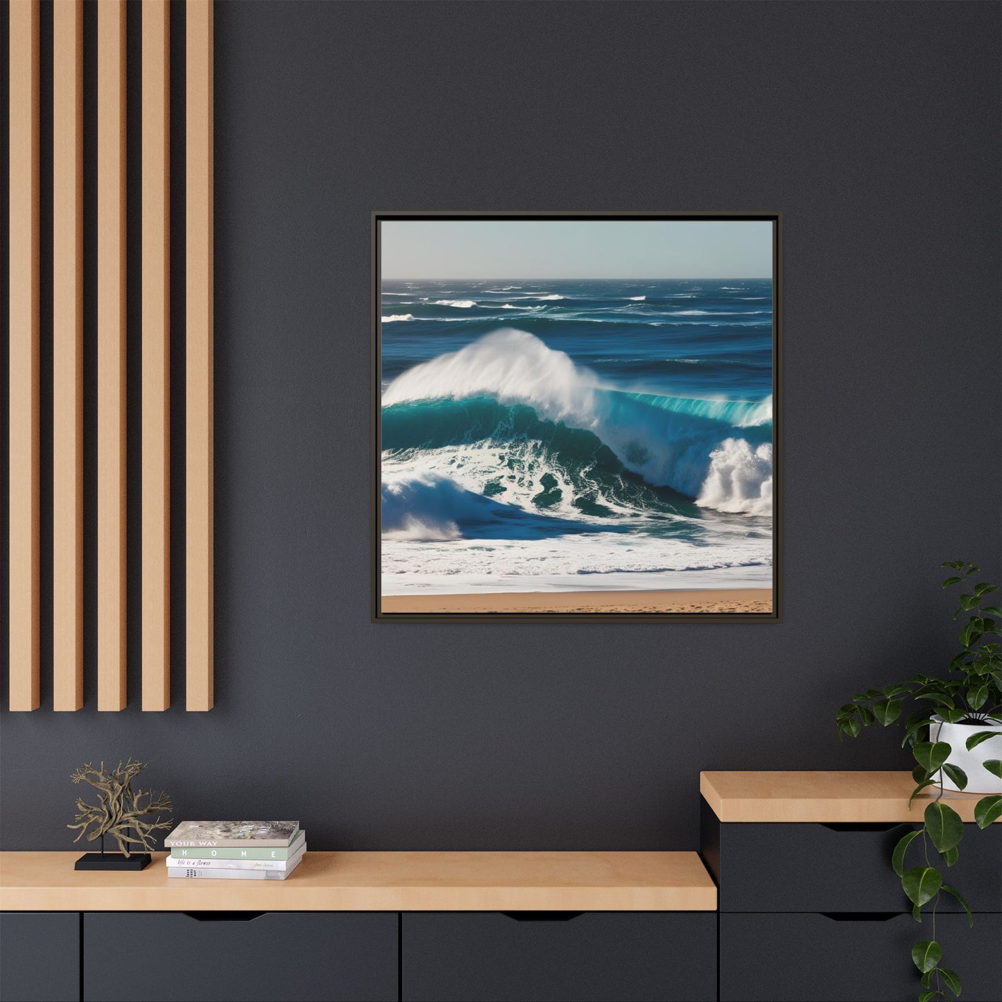 Peaceful Ocean Waves at the Beach Calm Sunny Day Framed Canvas Wall Art Vacation Oceanic Gift Nature Lover Zen Decor Gift 3 frame colors