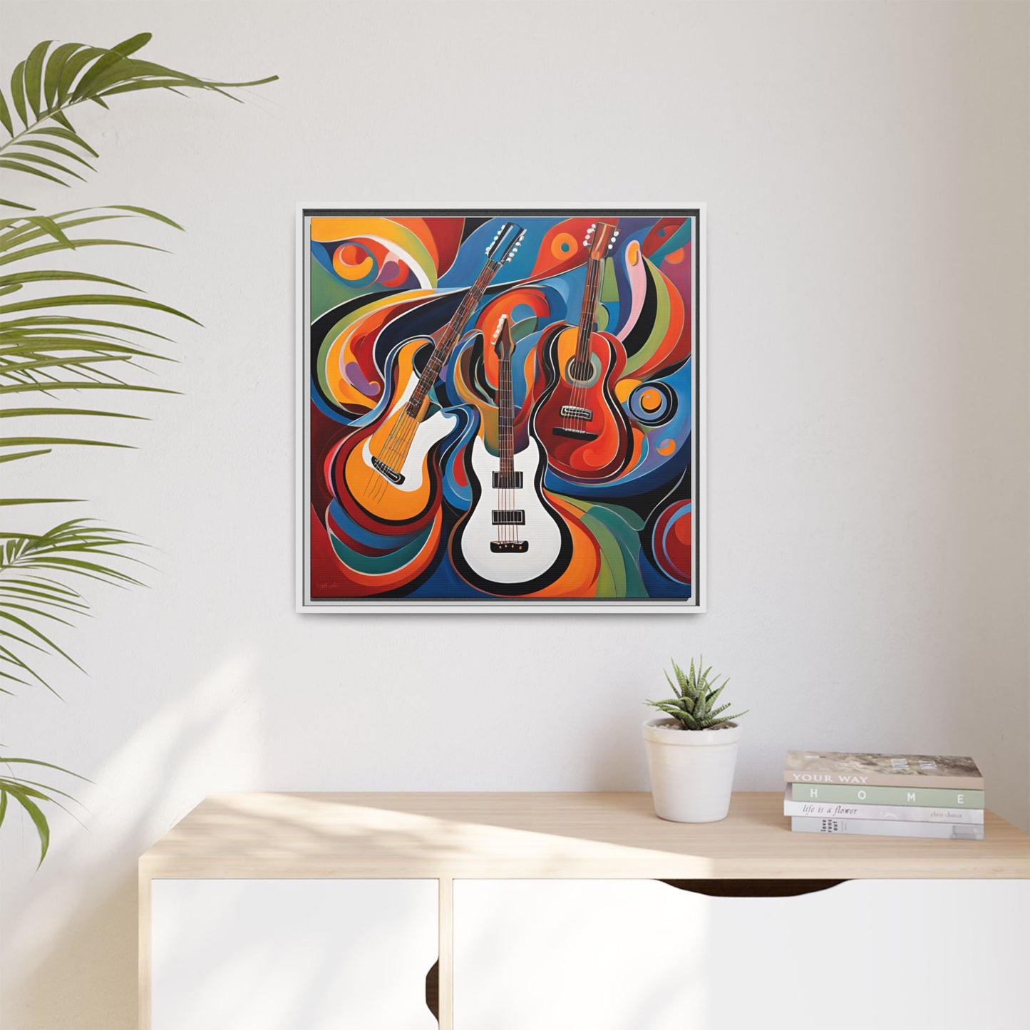 Modern Music-Themed Print Abstract Design Unique Framed Canvas Print Guitar Wall Art Music Lover Gift Decor 3 frame colors