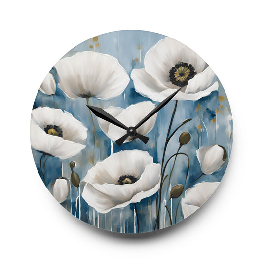 Floral Design Acrylic Clock Unique Colorful Wall Clock for Kitchen or Living Room Nature Lover Field of Flowers Gardener Gift