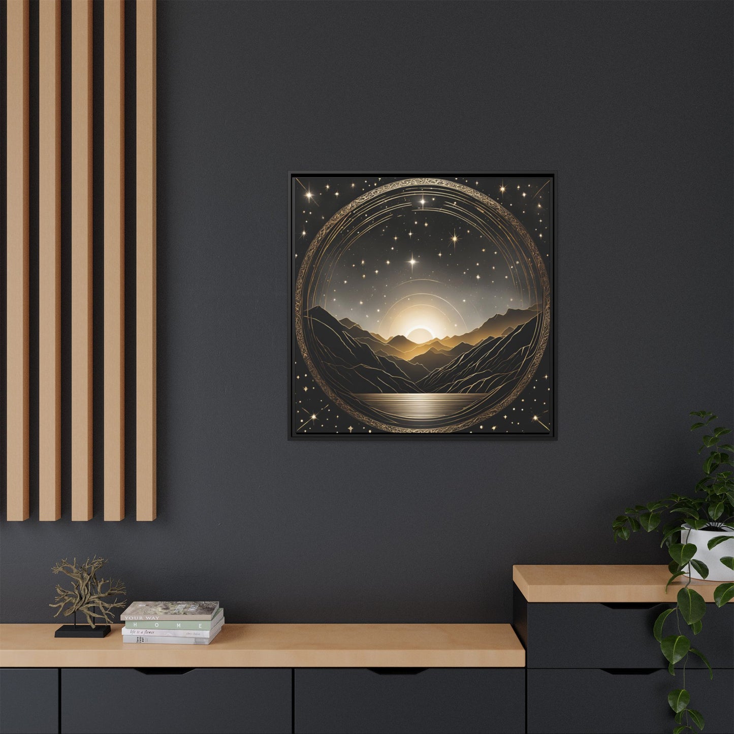 Boho Celestial Design Unique Framed Canvas Wall Art Sun and Stars Astrological Gift Nature Lover Gift Astronomy Gift 3 frame color choices