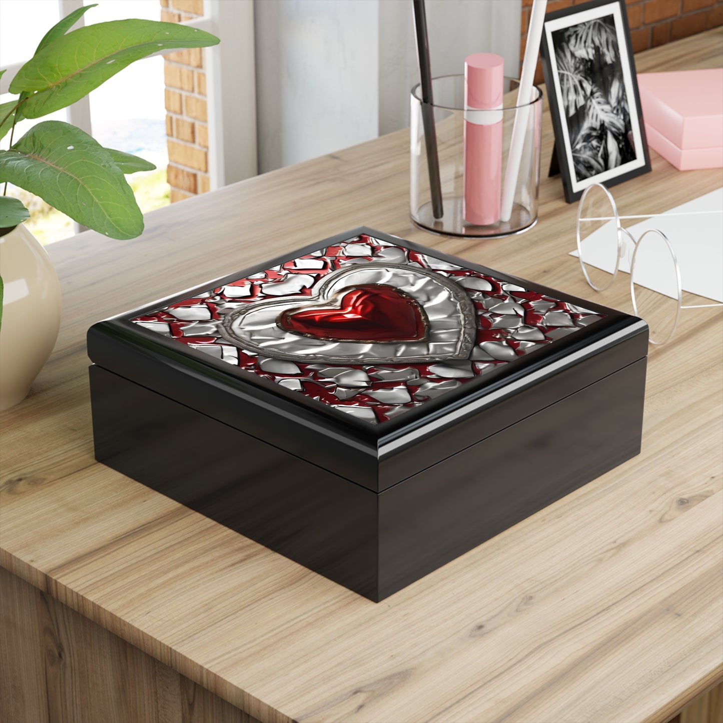 Unique Heart Art Print Design Jewelry Box Trinket Box Bedroom Dresser Decor Vanity Gift Box - 3 colors to choose from