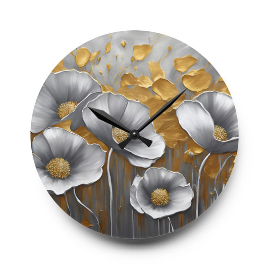 Floral Design Acrylic Clock Unique Colorful Wall Clock for Kitchen or Living Room Nature Lover Field of Flowers Gardener Gift